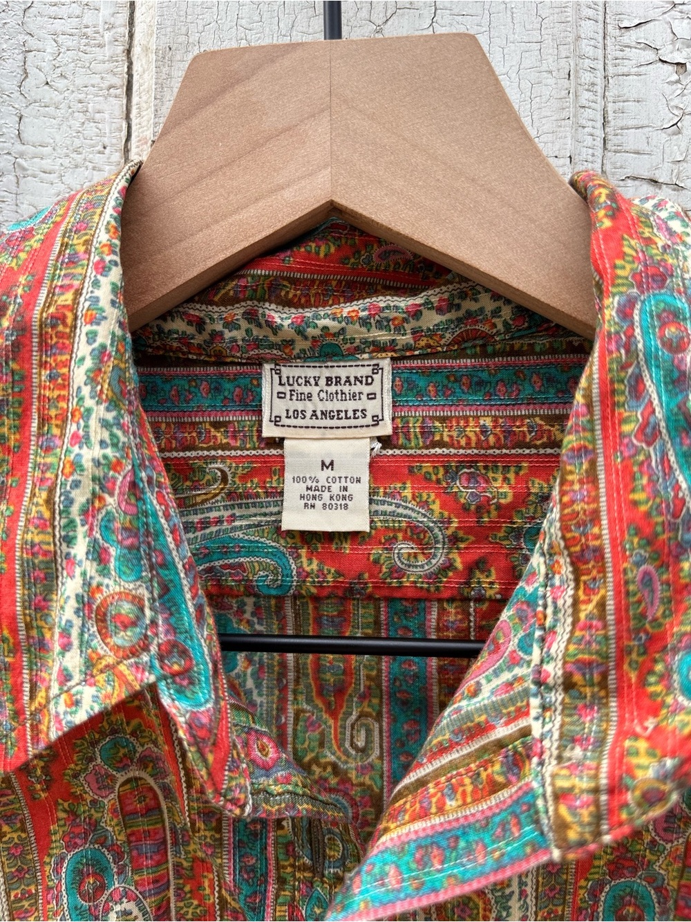 Lucky Brand Red and Teal Paisley Button-Down Shirt